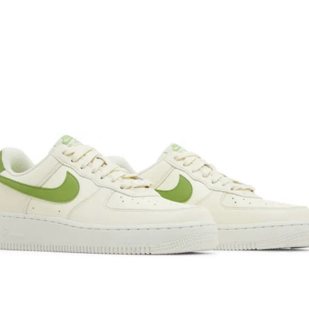 Nike Air Force 1s Cream Sneakers with Green Accents